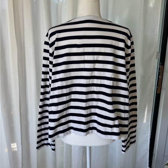 Talbots Nautical Stripe Button Front Cardigan Sweater XL – Navy White Cotton - Picture 6 of 10